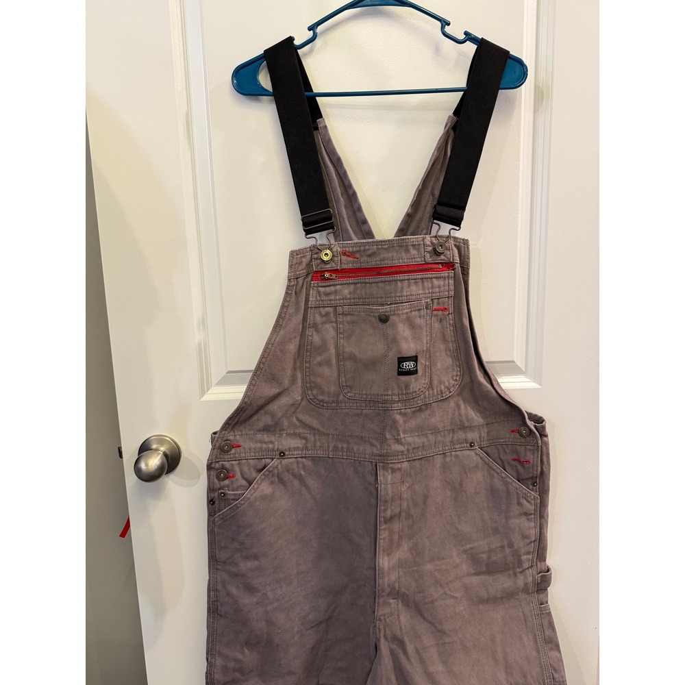 Rugged Wear Mens Gray Cotton Canvas Double Knee Bib Overalls Large Workwear